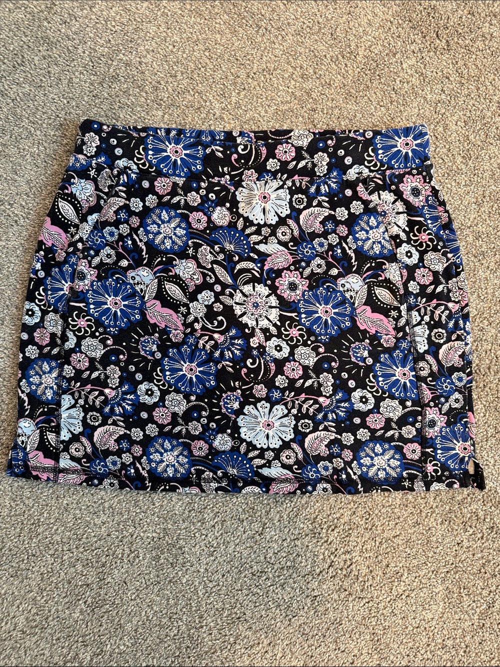 Talbots Black Floral Mini Skirt with Blue & Pink Accents